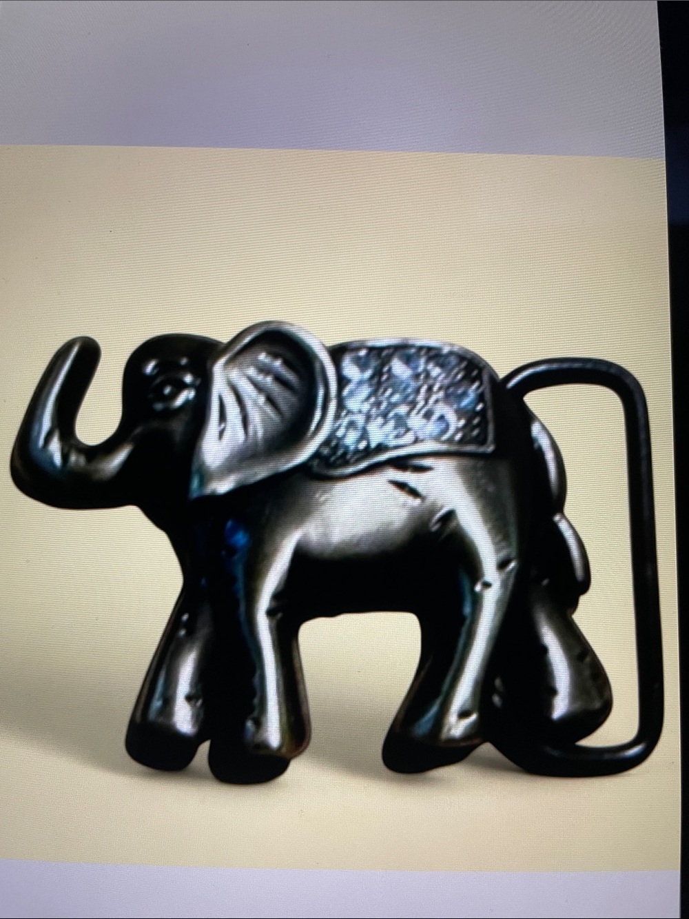Vintage 1980s Elephant Belt Buckle with crystal accents.-